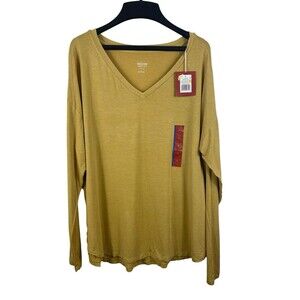 Mossimo Supply Co Long Sleeve V-neck Plain Comfy  Mustard Yellow Top L NWT